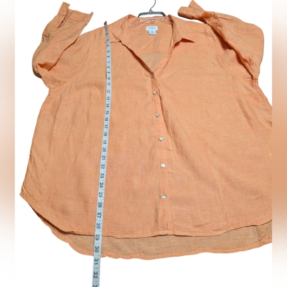 Sigrid Olsen Orange 100% Linen Roll Tab Sleeve Relaxed Button Down Shirt Size 2X - Picture 4 of 7